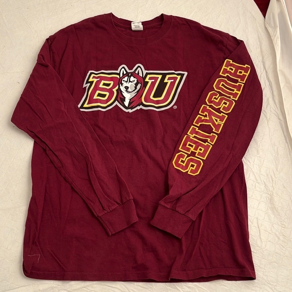 Bloomsberg University Huskies burgundy and gold long sleeve logo t-shirt